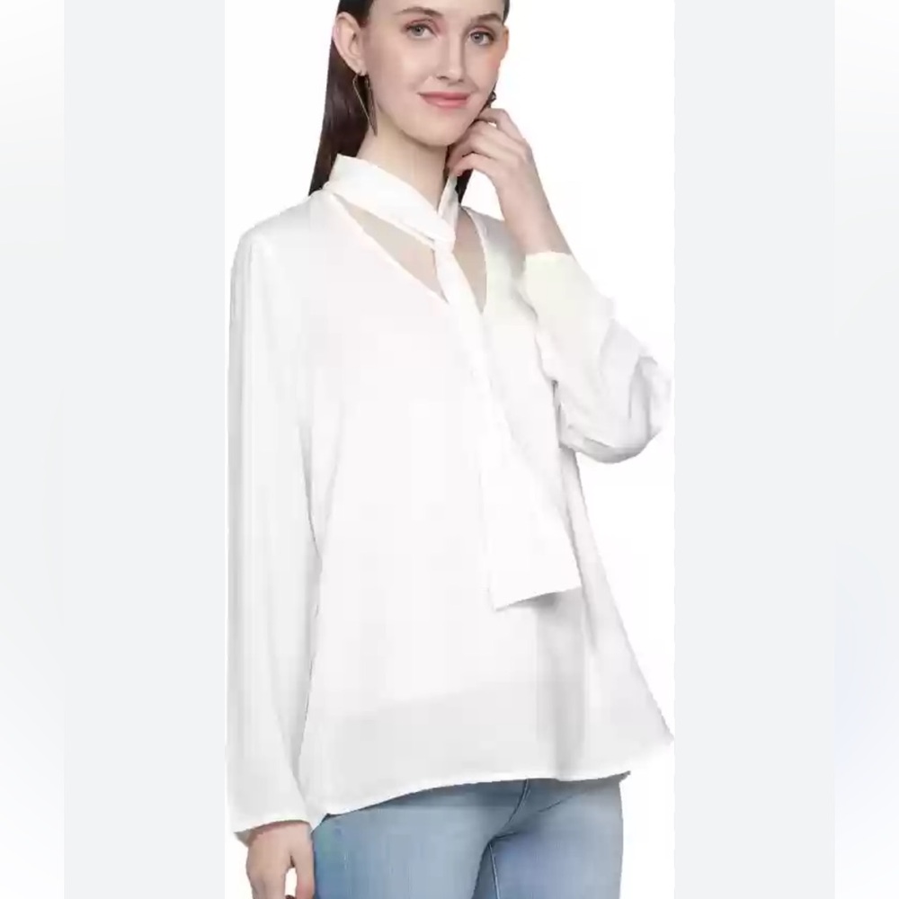 Pearl by Lela Rose Tie Neck Blouse Size M